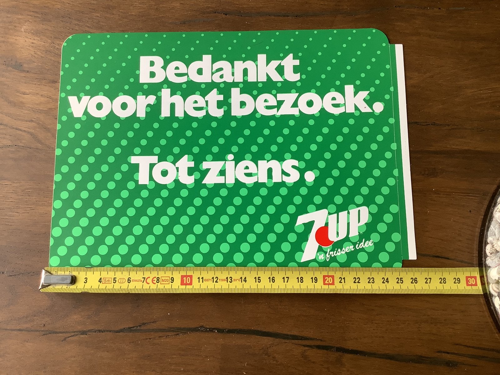 Vintage 7UP Reclamebord "Bedankt voor het bezoek", Verzamelen, Ophalen of Verzenden, Gebruikt, Reclamebord