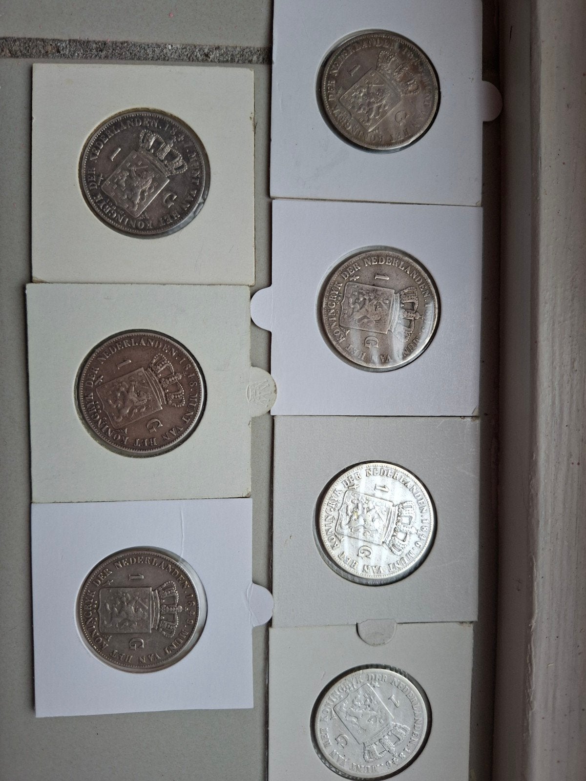 Nette serie 1 gulden 2x 1845 2x 1846 1847 1848 1849, Ophalen of Verzenden, Nederland, Munten