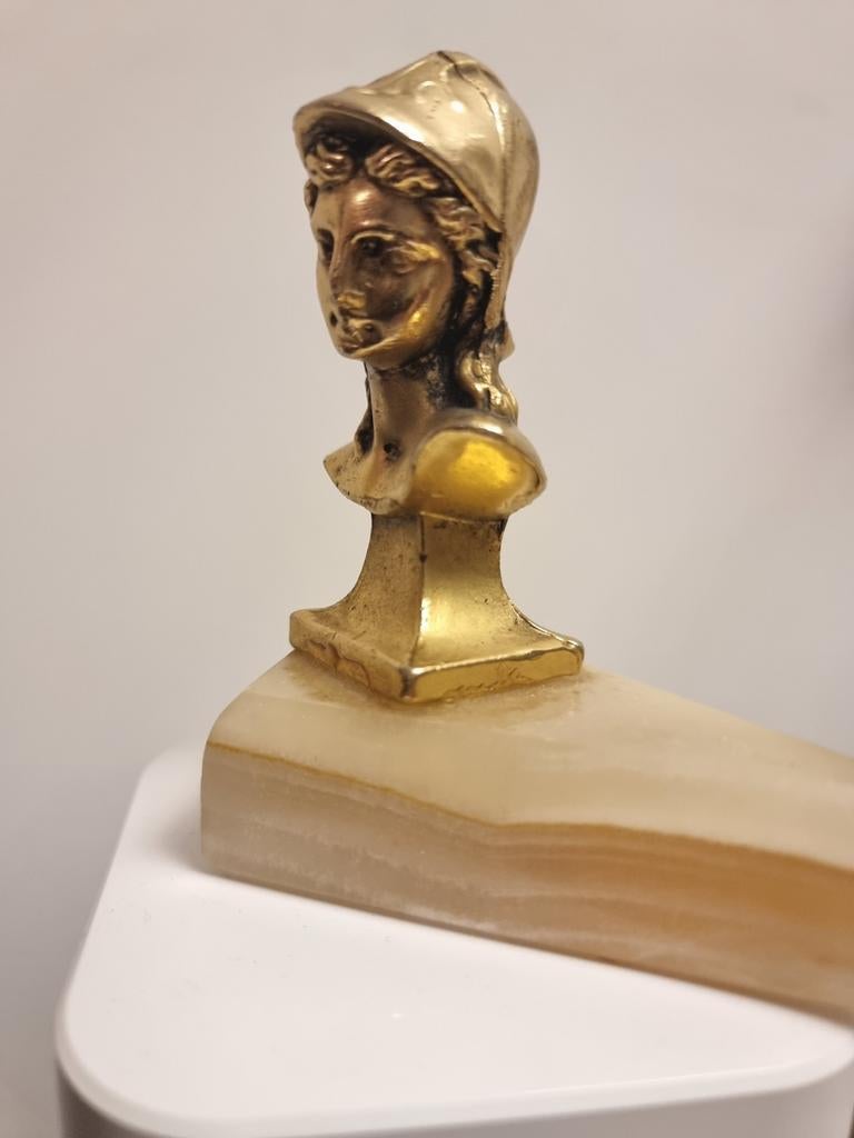 Vintage bronzen buste op onyx voetstuk - Romeinse helm, Ophalen of Verzenden