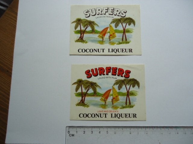 sticker oud Windsurf surfers likeur rum drank strip retro, Verzenden, Zo goed als nieuw, Bedrijf of Vereniging