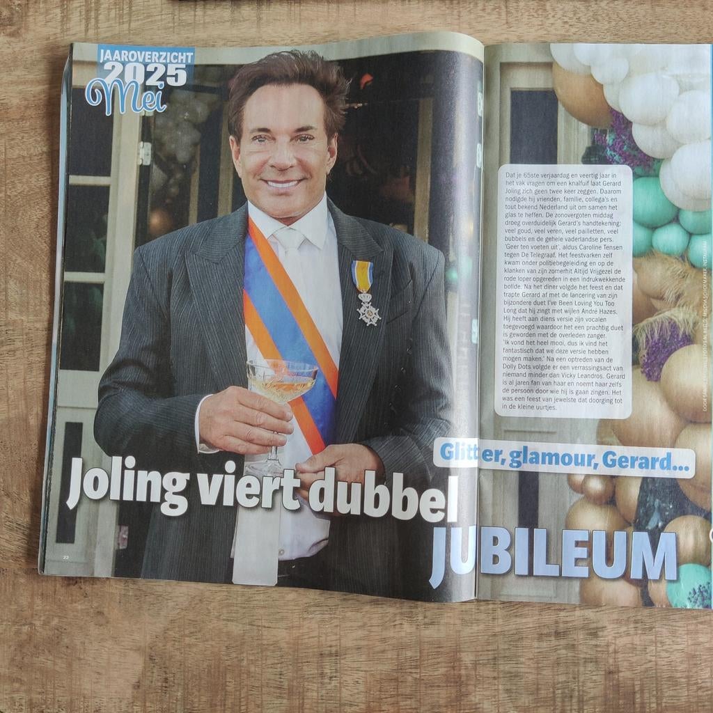 Gerard Joling viert dubbel jubileum Artikel Knipsel, Verzamelen, Ophalen of Verzenden, 1980 tot heden, Nederland, Knipsel(s)