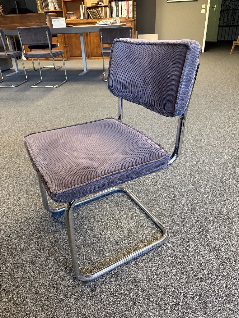 6 eetkamerstoelen met chromen frame en ribstof, Ophalen, Gebruikt, Overige kleuren, Metaal