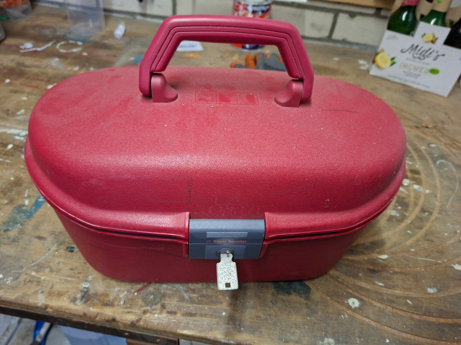 Vintage Rode Make-up Koffer met Slot en Spiegel, Gebruikt, Met slot, Ophalen of Verzenden, Hardcase