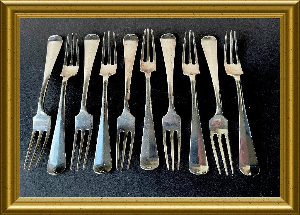 Zilveren kleine vork , dessert vork: haags lofje. 10 stuks, Ophalen of Verzenden, Zilver