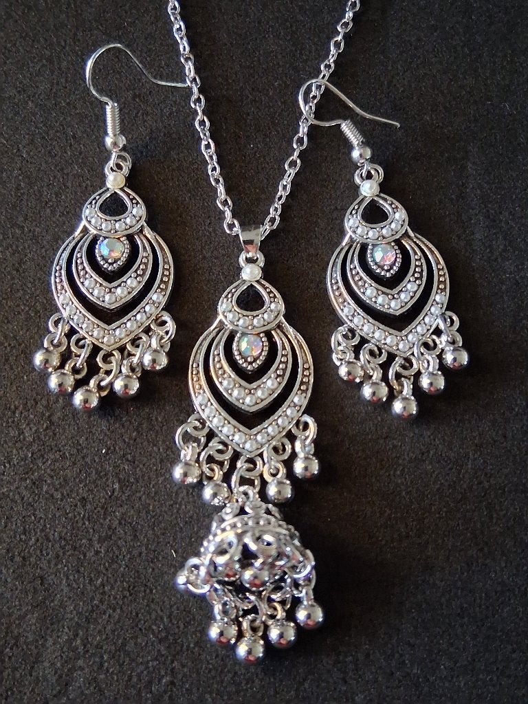 Boho Gypsy setje met strass, Overige materialen, Verzenden, Nieuw, Zilver