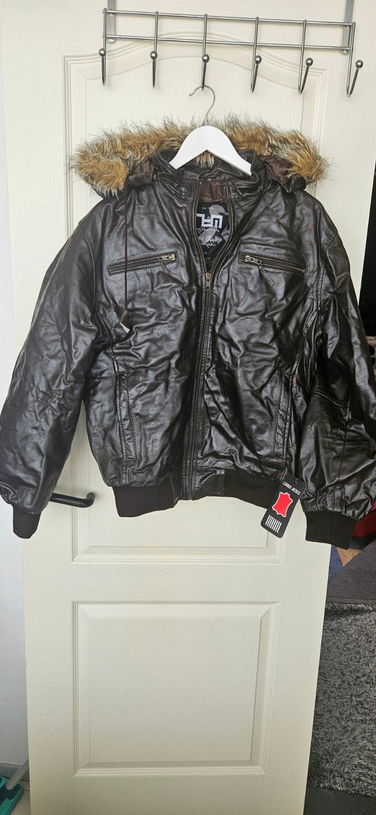 nieuw maat S Heren leren jas donkerbruin met capuchon - RBM, Ophalen of Verzenden, Zo goed als nieuw, Maat 46 (S) of kleiner, RBM Leathers