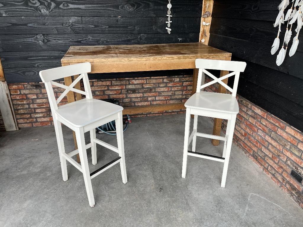 Barset – Bartafel met 2 Barstoelen (Wit/Hout), Huis en Inrichting, Tafels | Statafels, Ophalen, Gebruikt