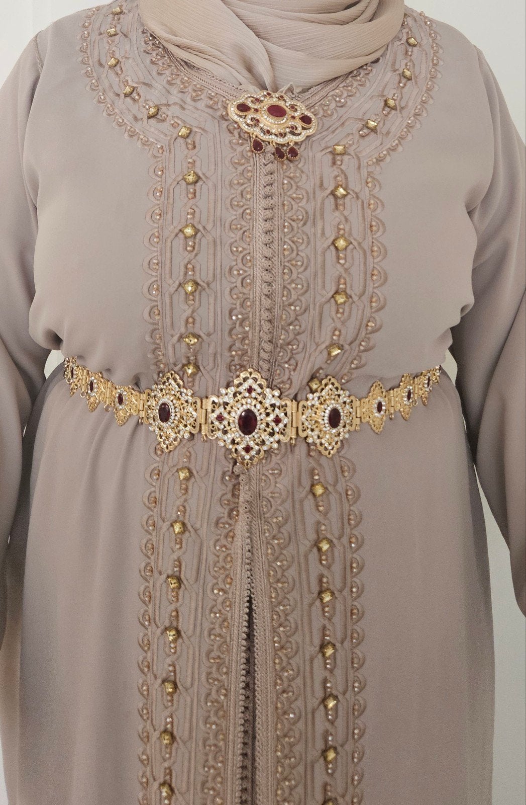 Taupekleurige Takchita Maat 40-46, Ophalen of Verzenden, Gedragen, Maat 42/44 (L), Overige kleuren