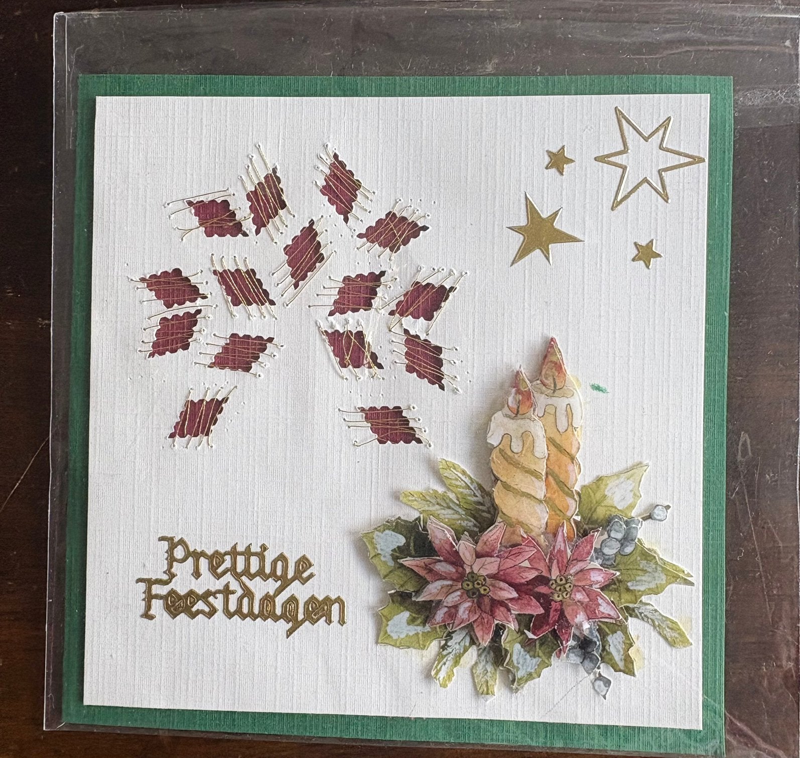 Nieuwe zelfgemaakte kerstkaart geborduurd 3D, Hobby en Vrije tijd, Ophalen of Verzenden, Nieuw, Kerst