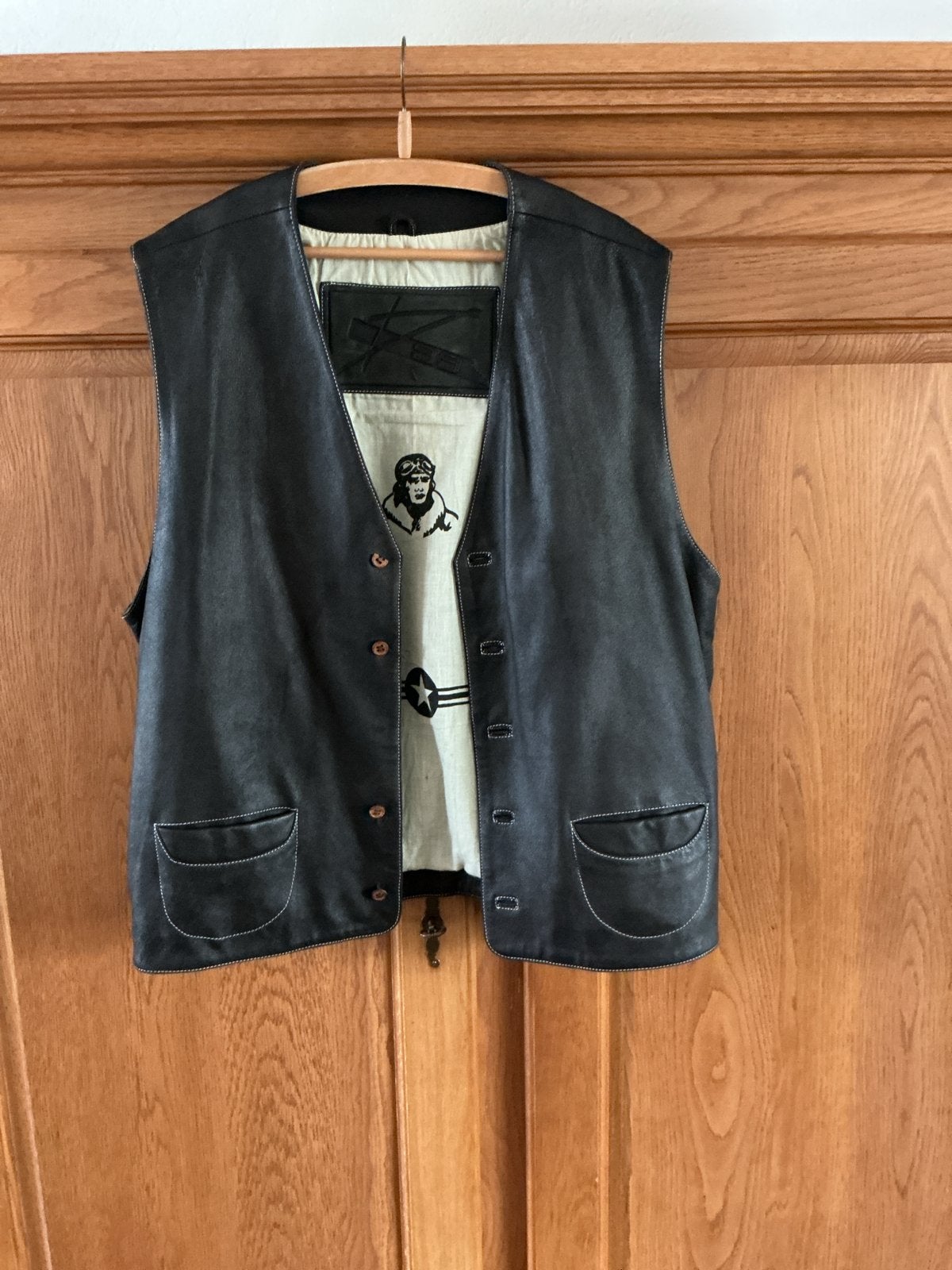 Leren vest met pilotenprint - Echt leer xxl, Kleding | Heren, Ophalen, Zo goed als nieuw