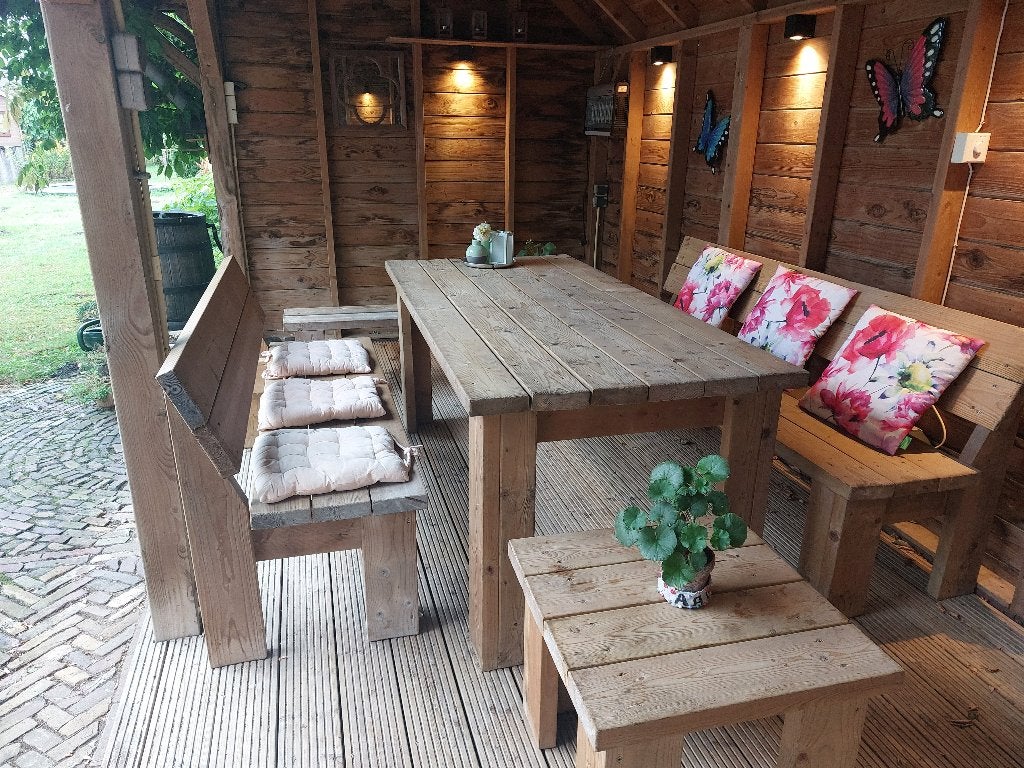 Houten tuinset, Ophalen, Bank, Gebruikt, Meer dan 8 zitplaatsen