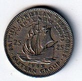 25  cent  1959  East Carribian Territoris. km. 6 ( 0,50 ), Ophalen of Verzenden, Noord-Amerika, Losse munt