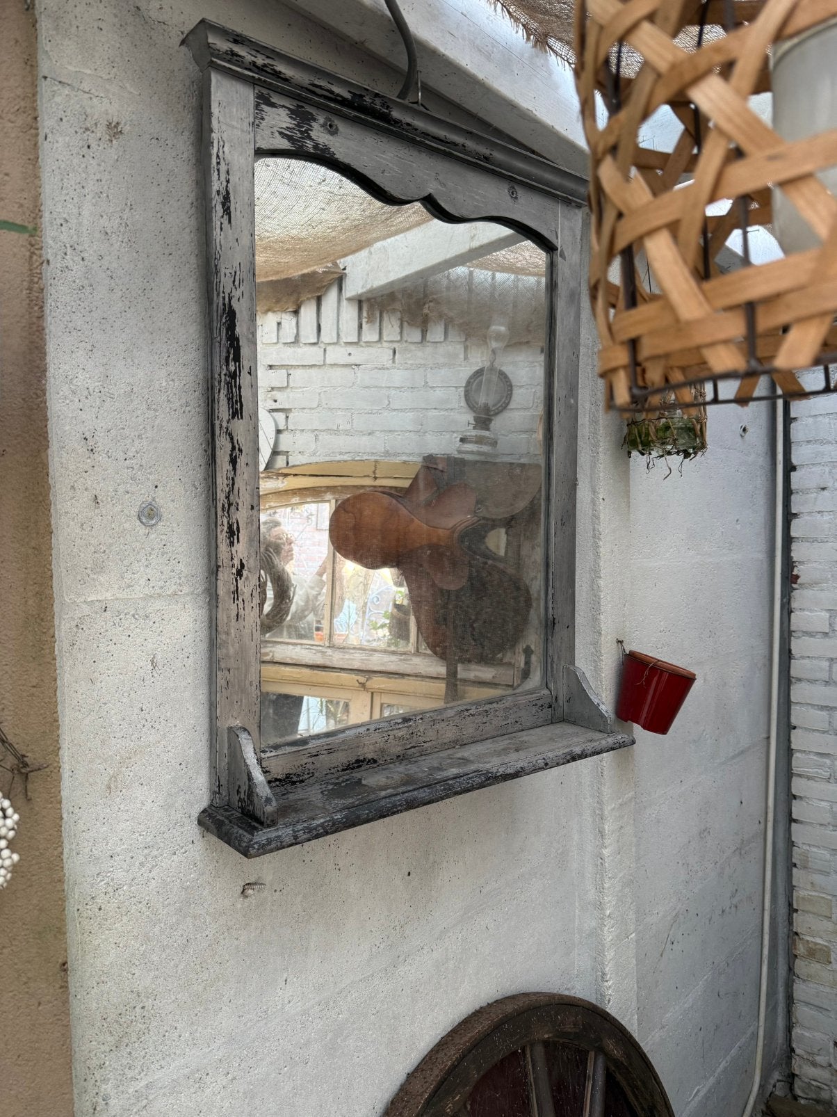 Brocante Houten plateauSpiegel gesleten zilverkleur 83x63x12, Ophalen