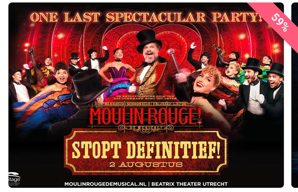 Code voor 2 Tickets voor Moulin Rouge! De Musical, Tickets en Kaartjes, Eén persoon