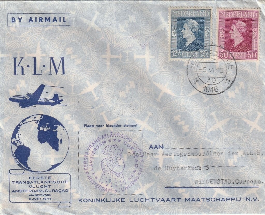 1e transatlantische vlucht naar curacua 1946, Ophalen of Verzenden, Envelop