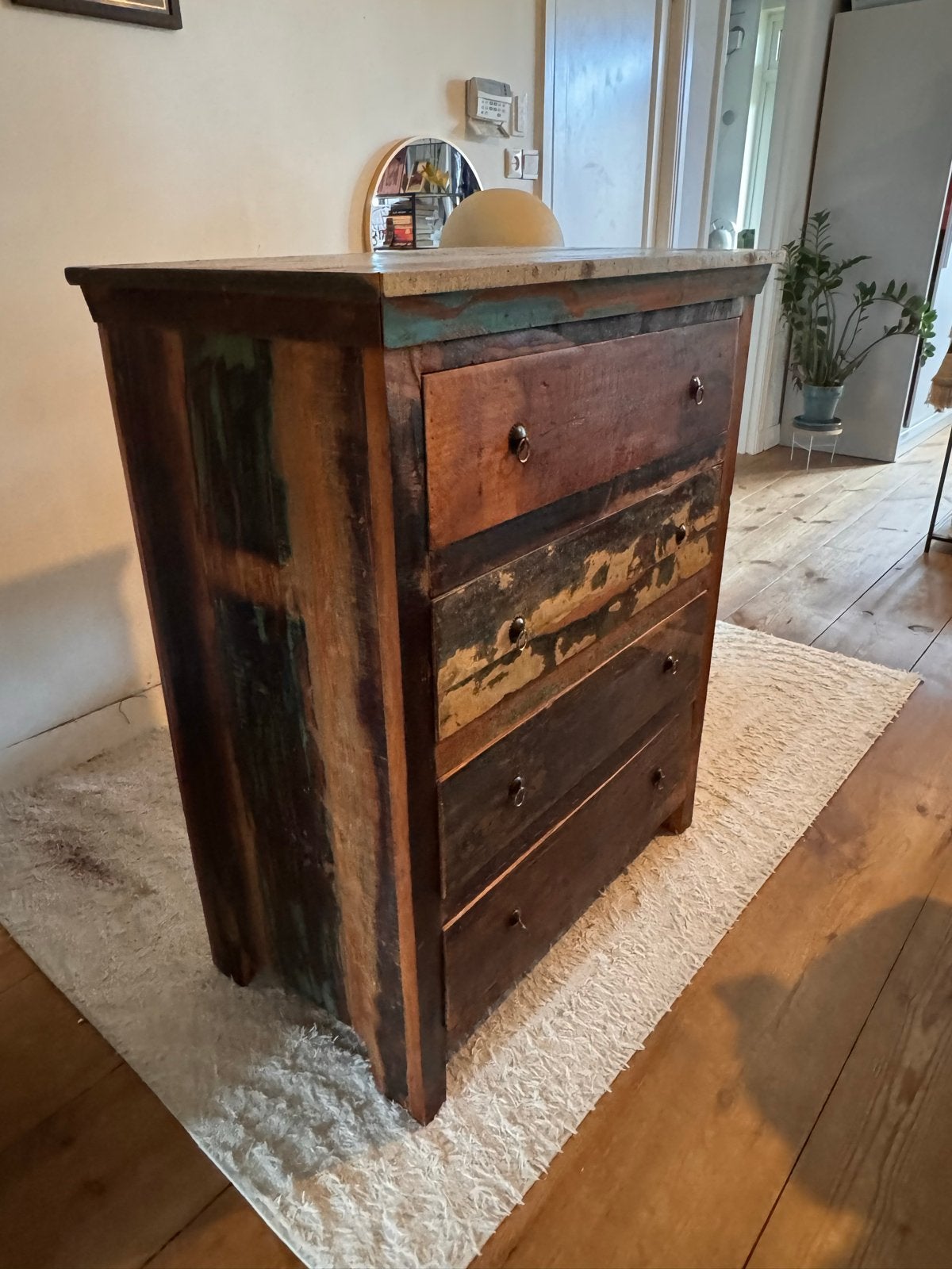 Rustic Vintage Wooden Chest of Drawers, Ophalen, 100 tot 150 cm, 50 tot 100 cm, Zo goed als nieuw