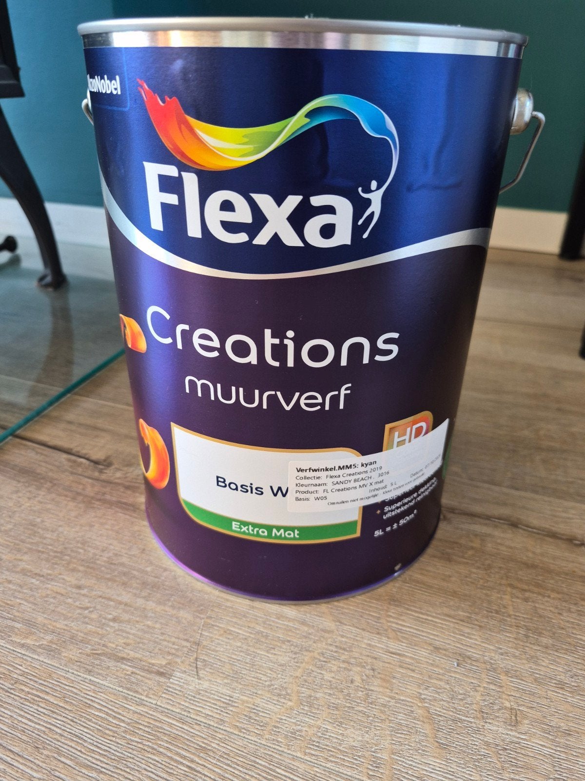 nieuw ongeopende Flexa creations muurverf Sandy beach 5 ltr, Doe-het-zelf en Verbouw, Ophalen, Overige kleuren, 5 tot 10 liter