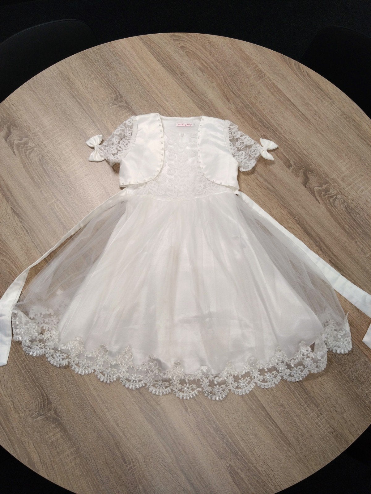 Witte feestjurk met bolero maat 140, Ophalen of Verzenden, Zo goed als nieuw, Meisje, Jurk of Rok