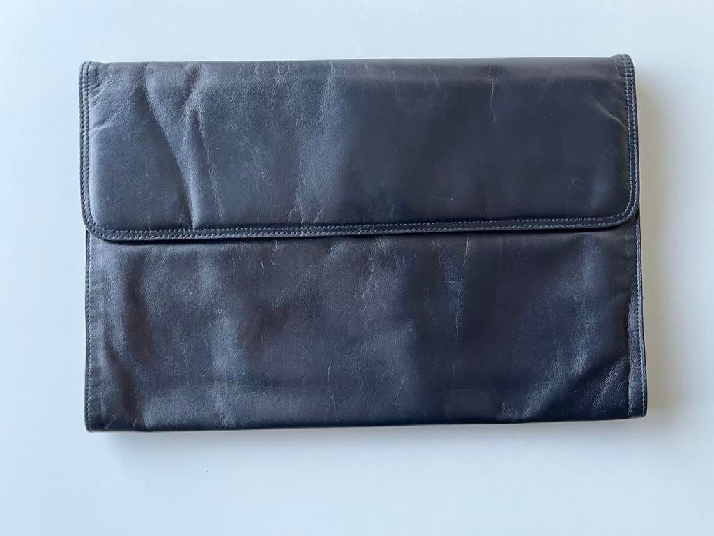 Donker blauwe Claudio Ferrici leren enveloppe tas - elegant, Ophalen of Verzenden, Gebruikt, Blauw, Handtas
