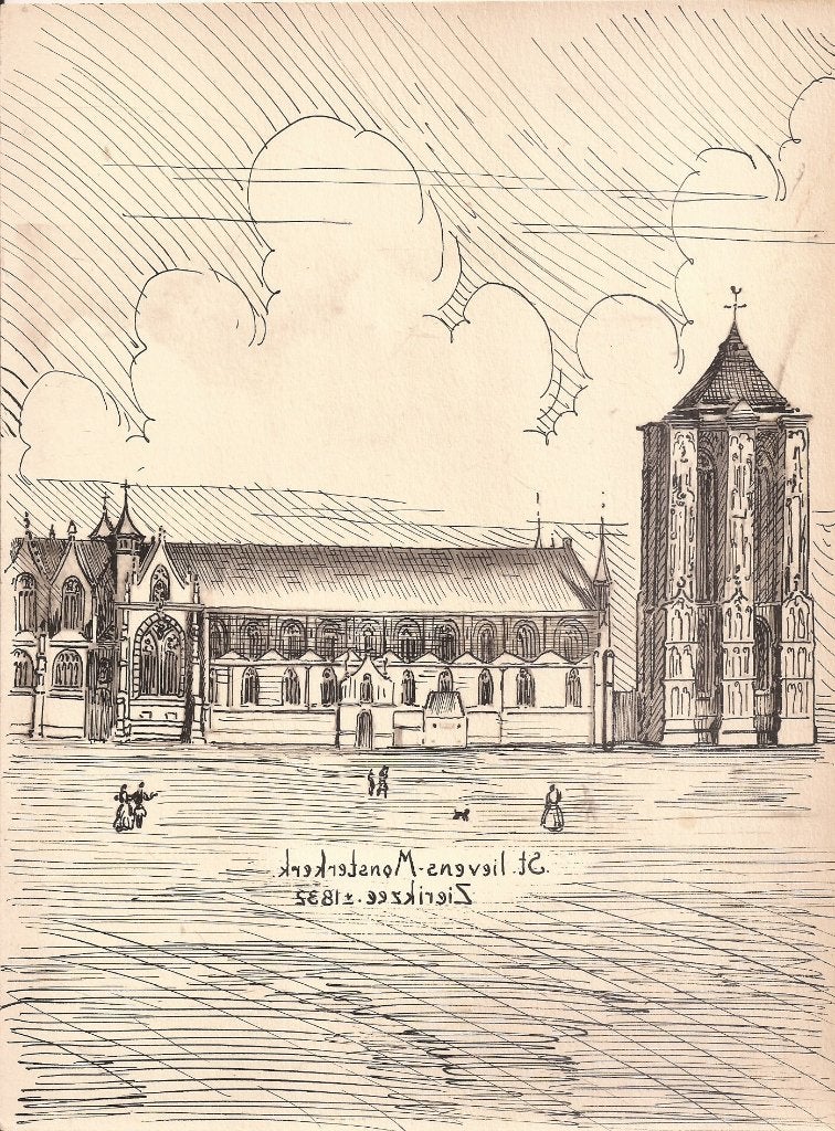 Zierikzee tekening St. Lievens-Monsterkerk  1832 Sievers, Antiek en Kunst, Ophalen of Verzenden