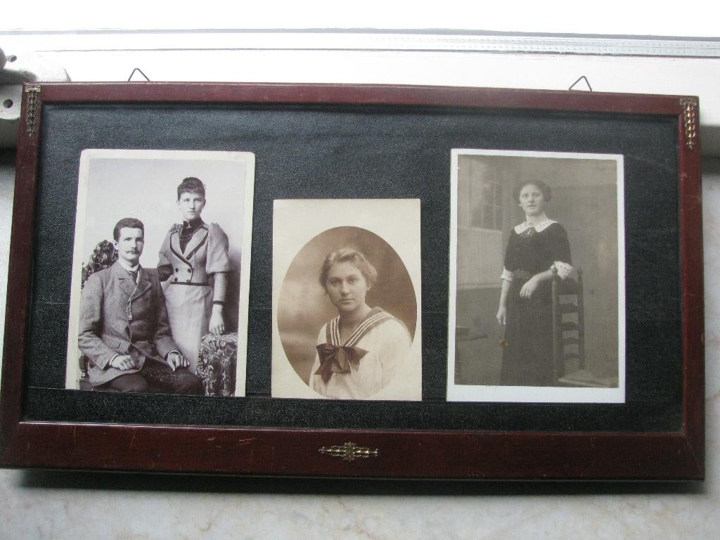 Grote Antieke Houten Insteek Fotolijst met Koper Ornamenten, Antiek en Kunst, Curiosa en Brocante, Verzenden