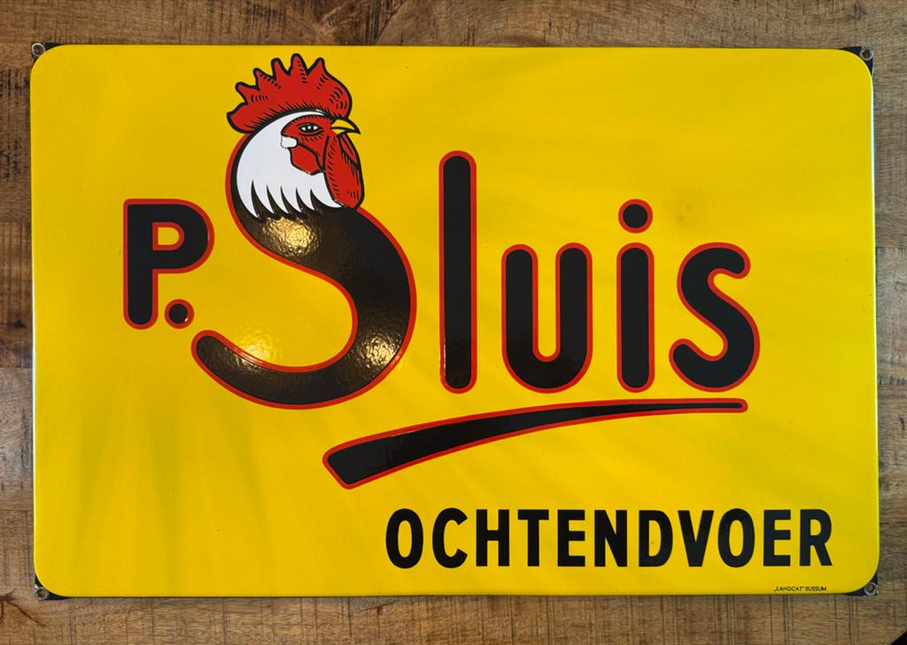 Emaille Reclamebord P. Sluis Ochtendvoer, Verzamelen, Merken en Reclamevoorwerpen, Ophalen of Verzenden, Reclamebord