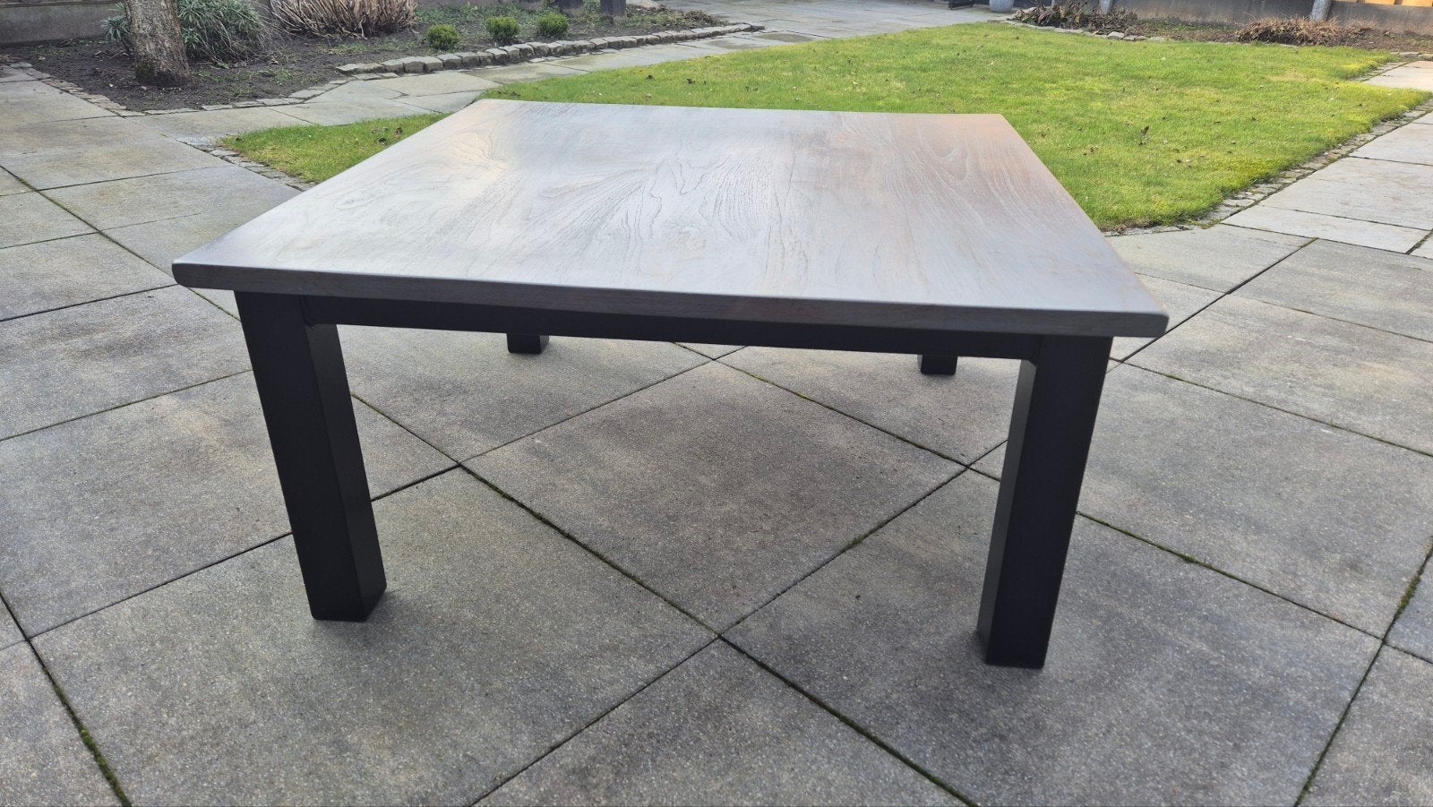 Stijlvolle vierkante salontafel met houten blad, Ophalen, Gebruikt, 50 tot 100 cm, 50 tot 100 cm