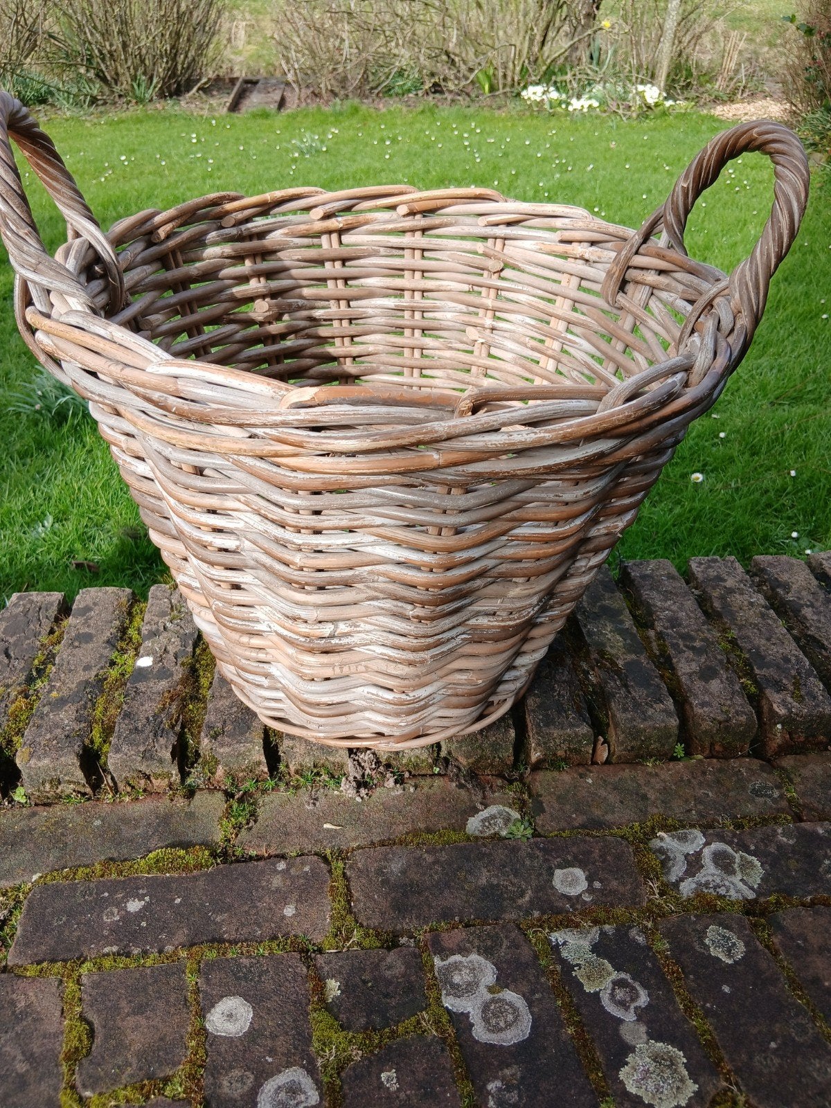 Met de hand gevlochten rotan mand, tuinmand, Houtman zeer st, Ophalen of Verzenden, Rond, Riet