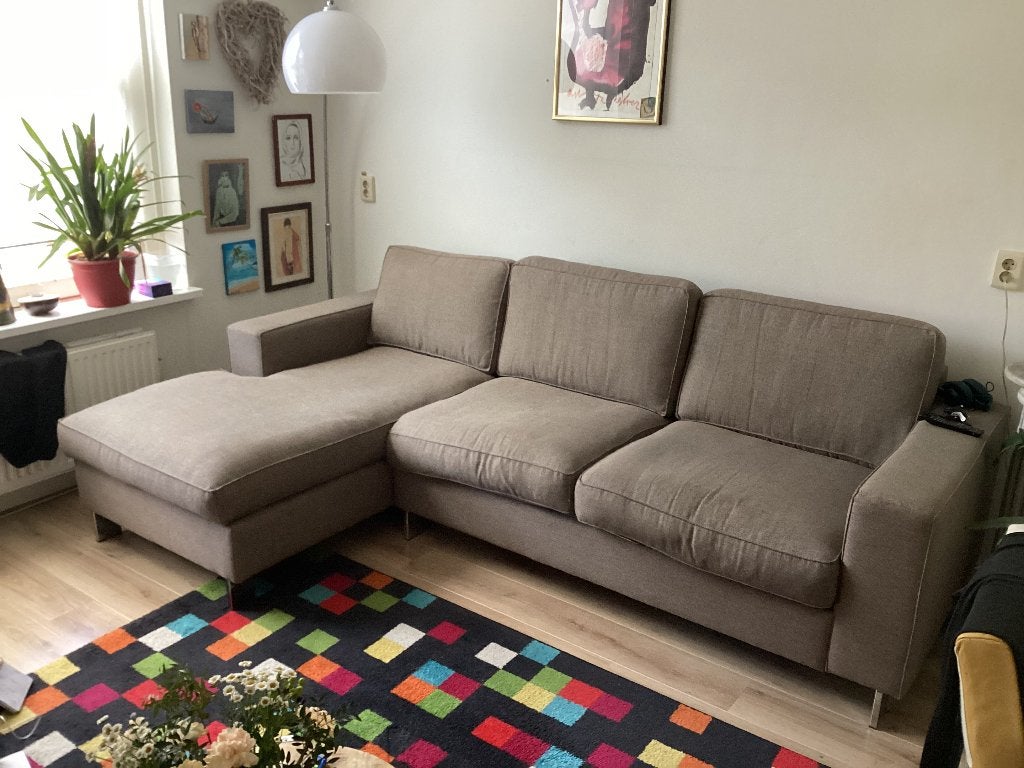 Lounge bank Taupe, Huis en Inrichting, Ophalen, 250 tot 300 cm, Gebruikt, 100 tot 125 cm