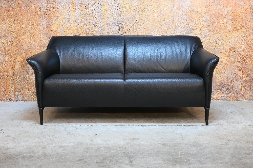 ZGANieuw! fraaie zwarte leren Leolux Mayon design bank, Leolux, Leolux, 75 tot 100 cm, Ophalen of Verzenden