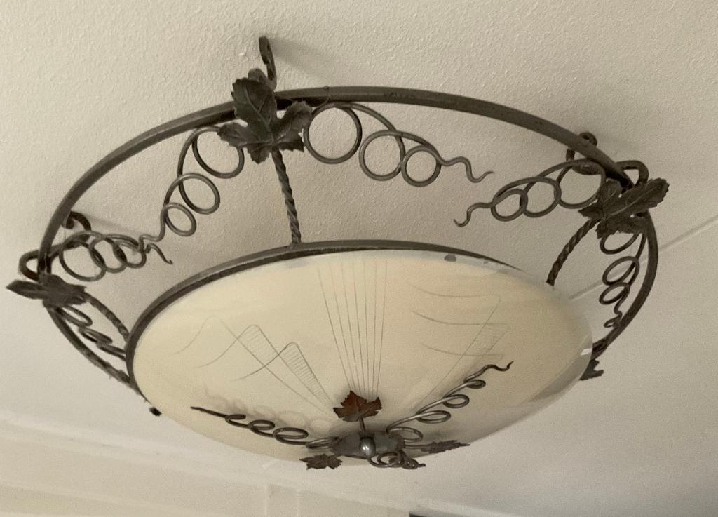 Schaallamp plafonniere glas smeedijzer plafondlamp jr. 50-60, Ophalen