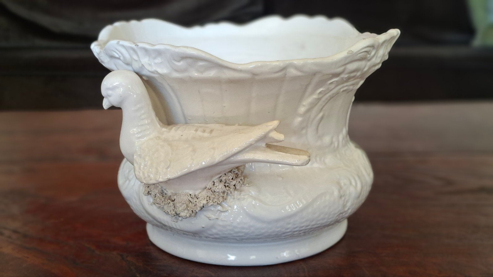 Vintage Capodimonte bloempot met vogel, 20x15cm, Ophalen of Verzenden