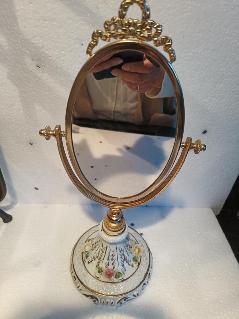 Capodimonte Tafelspiegel - Verguld Messing & Porselein, Ophalen of Verzenden