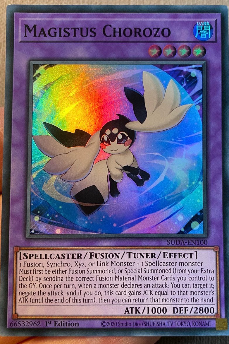 Yu-Gi-Oh! Magistus Chorozo SUDA 1st Edition !, Ophalen of Verzenden, Zo goed als nieuw, Losse kaart, Foil