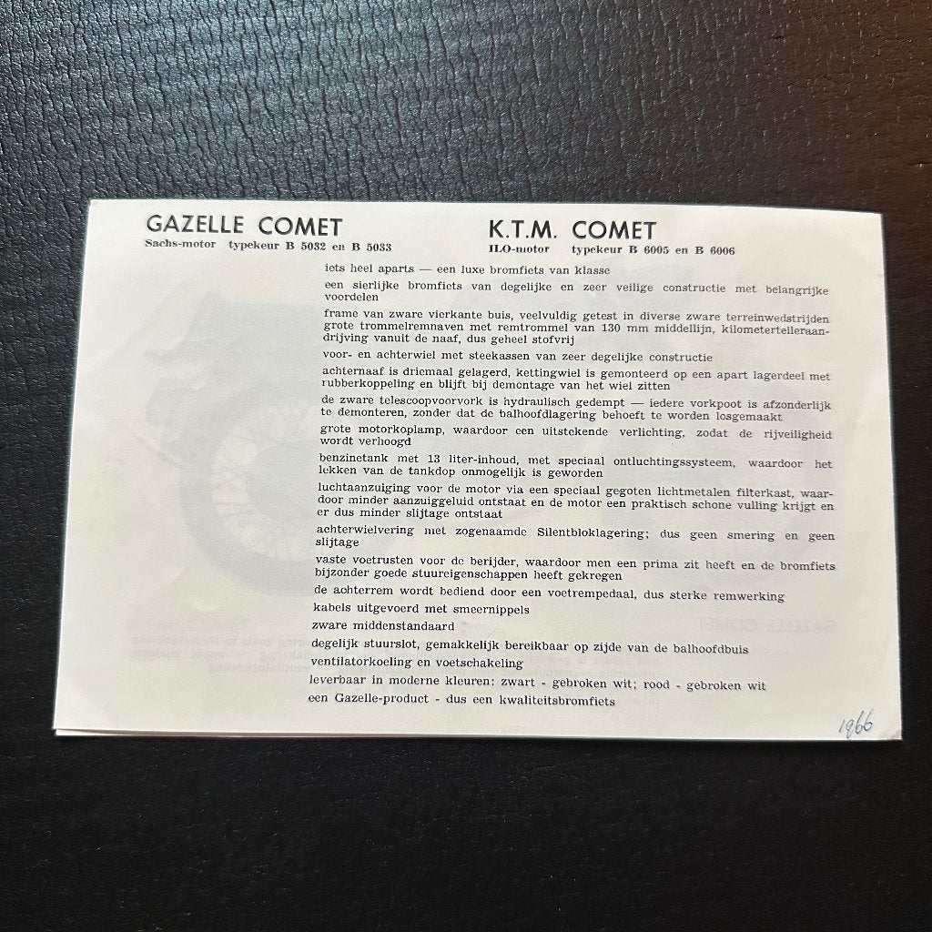 #8) GAZELLE & KTM Comet - 1966 Bromfiets Folder, Verzenden, Gelezen, Folder