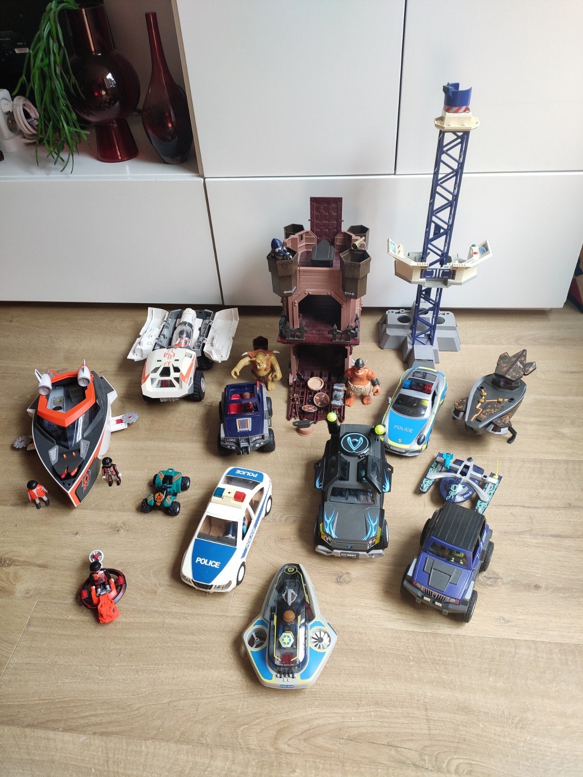 Grote Playmobil set met politie, boot, auto's en meer!, Ophalen of Verzenden, Gebruikt, Jongen of Meisje