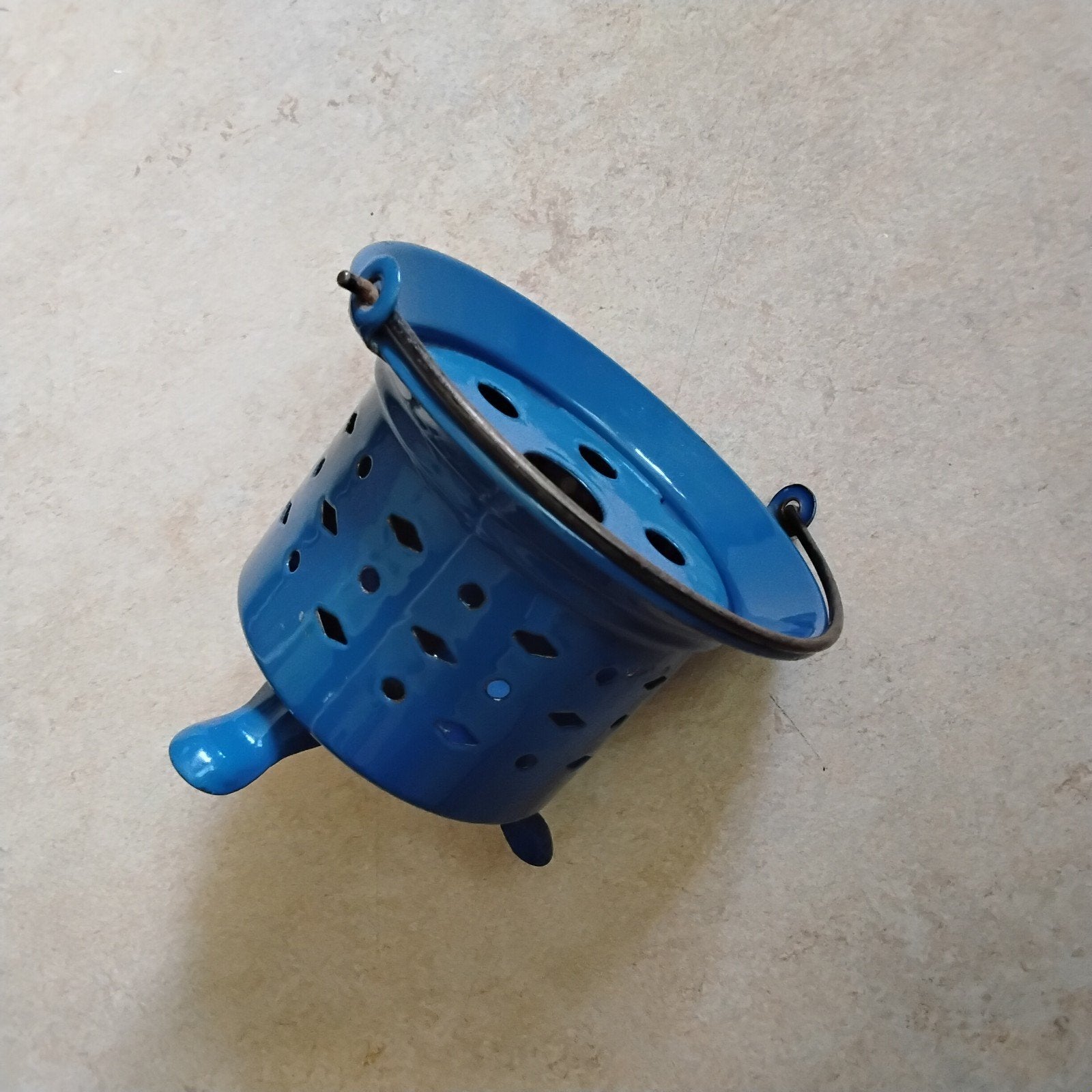 Vintage emaille theelichtje- blauw, goede conditie., Ophalen of Verzenden