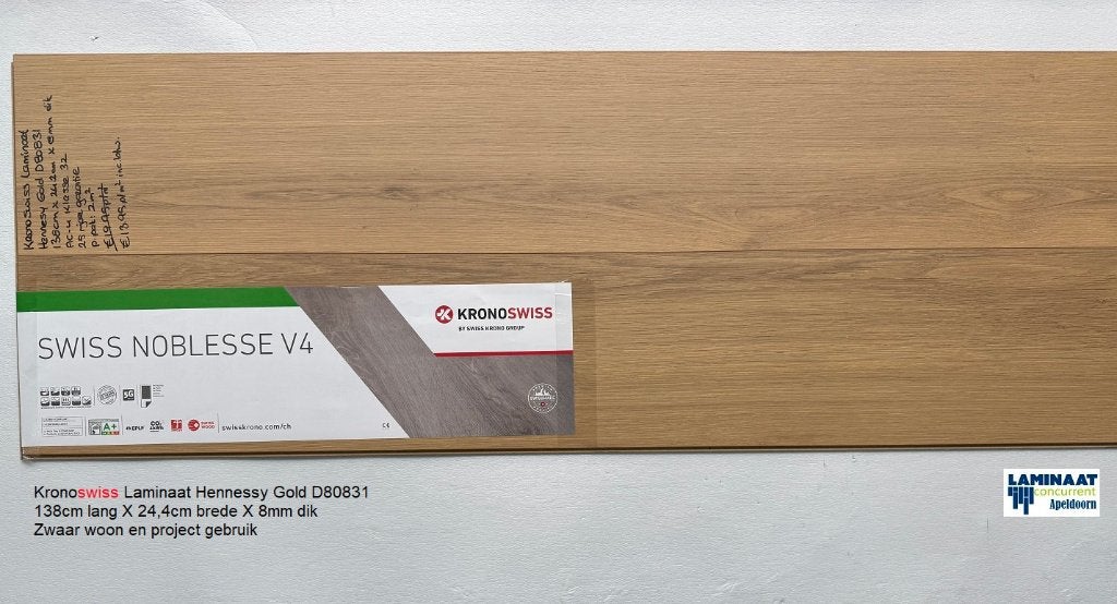 Laminaat Hennessy Gold 8mm dik 24cm brede Easy click, 75 m² of meer, Nieuw, Bruin, Laminaat