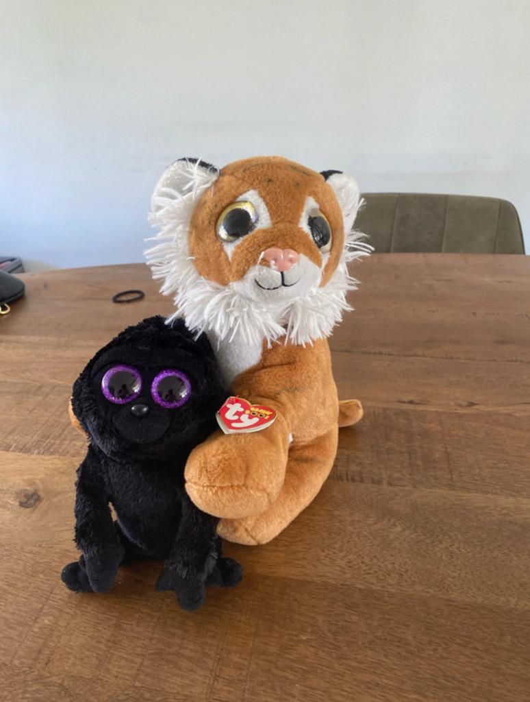 Ty Beanie Boos Tijger en Aap Knuffels, Ophalen of Verzenden, Middelgroot (20 tot 80 cm), Bruin, Ty