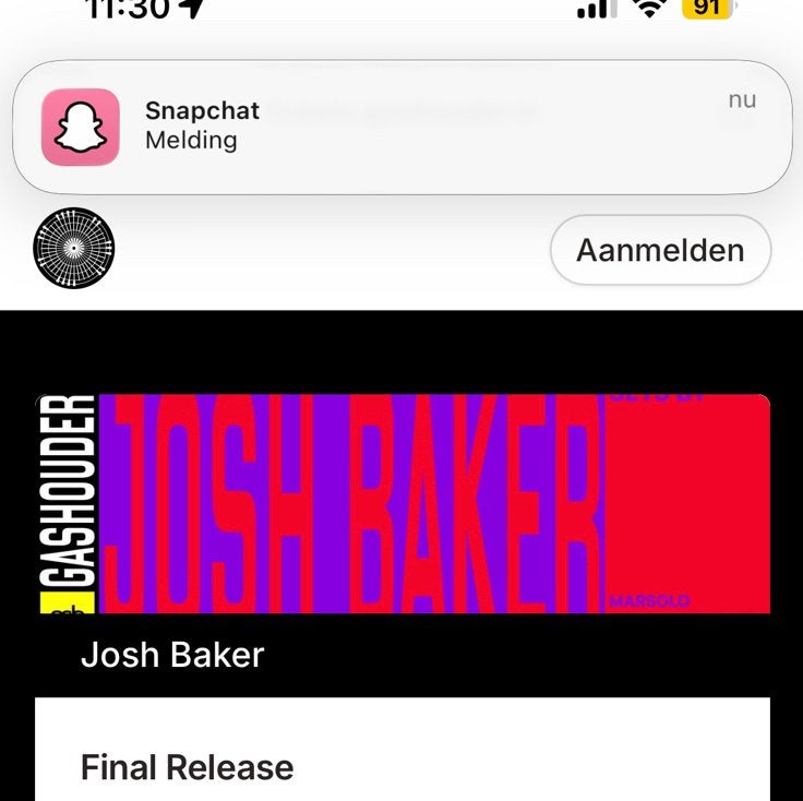 JOSH BAKER ADE GASHOUDER, Tickets en Kaartjes, Eén persoon
