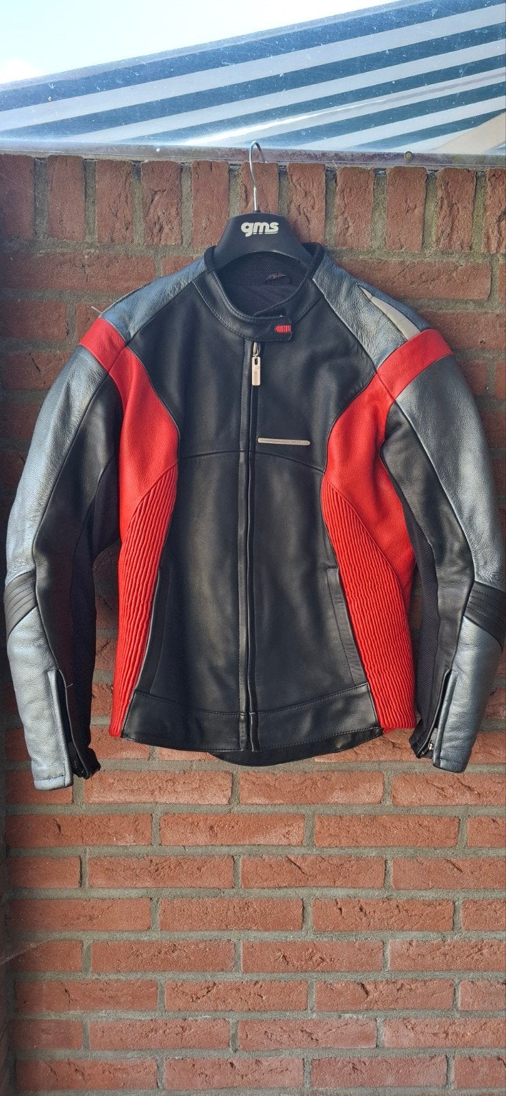 GRID Leren Motorjas dames mt 40. Zwart/Rood/Grijs, Jas | leer, Ophalen of Verzenden, GRID, Dames