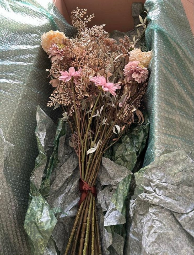 Silka Zijden Bloemen Boeket - Dahlia's & Gouden Accent, Ophalen, Beige, Boho, Nieuw