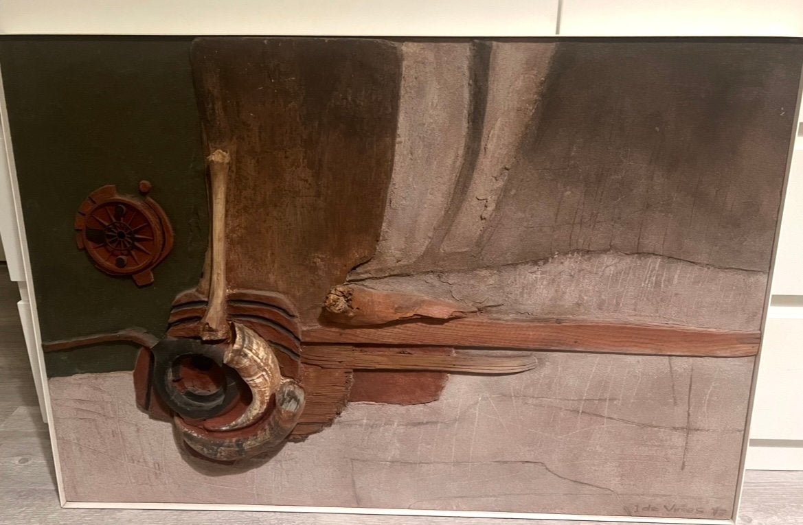 Jelle de Vries gemengde techniek groot reliëfschilderij, Antiek en Kunst, Ophalen of Verzenden
