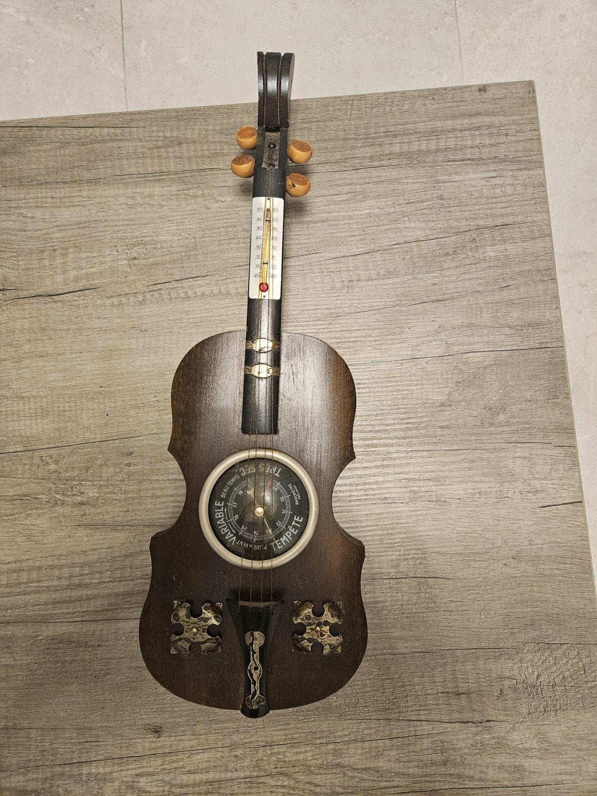 Antieke Viool Barometer en Thermometer - Uniek Decorstuk, Ophalen of Verzenden
