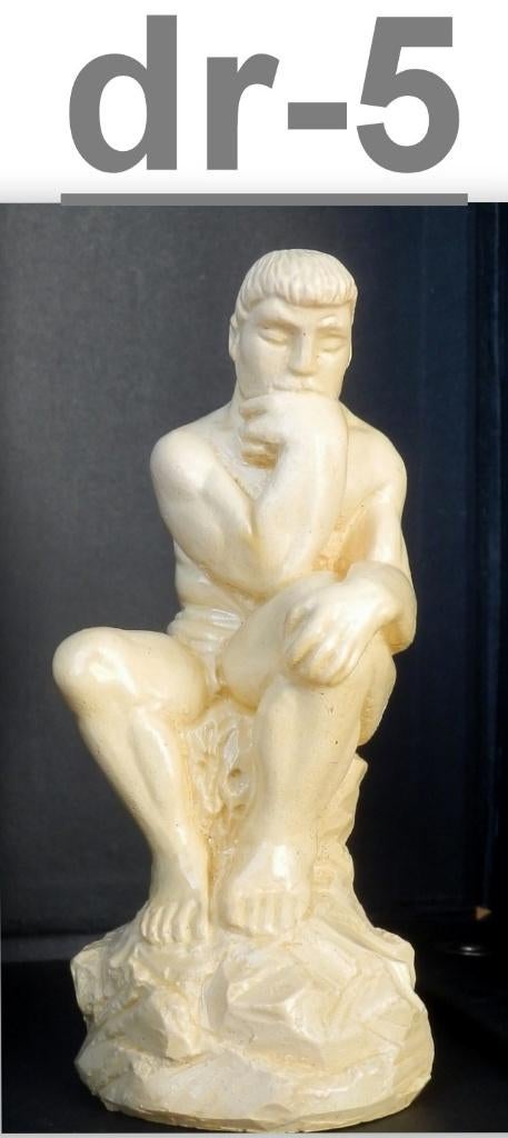 DR-5 Beeldje van Gips: De Denker van Rodin - wit gelakt, Ophalen of Verzenden, Zo goed als nieuw, Overige typen