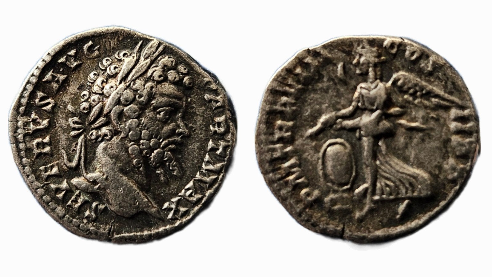 Prachtige Romeinse munt AR Denarius keizer Septimius Severus, Ophalen of Verzenden, Overige landen, Losse munt, Zilver