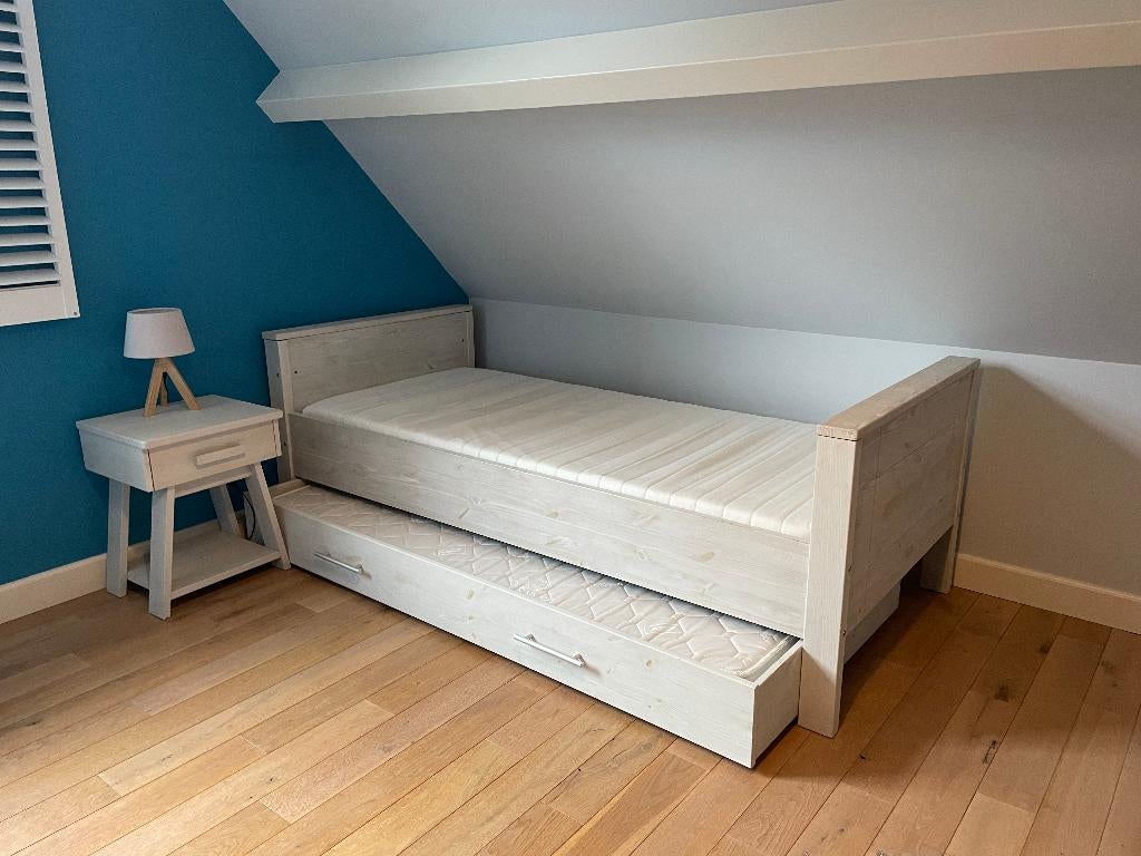 Bopita bed 90x200 Jannik silvergrey + lade incl nachtkastje, Kinderen en Baby's, Kinderkamer | Bedden, 85 tot 100 cm, Zo goed als nieuw