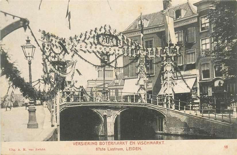 377-266-017 Leiden Versiering Botermarkt en Vischmar, Verzenden, Voor 1920, Zuid-Holland