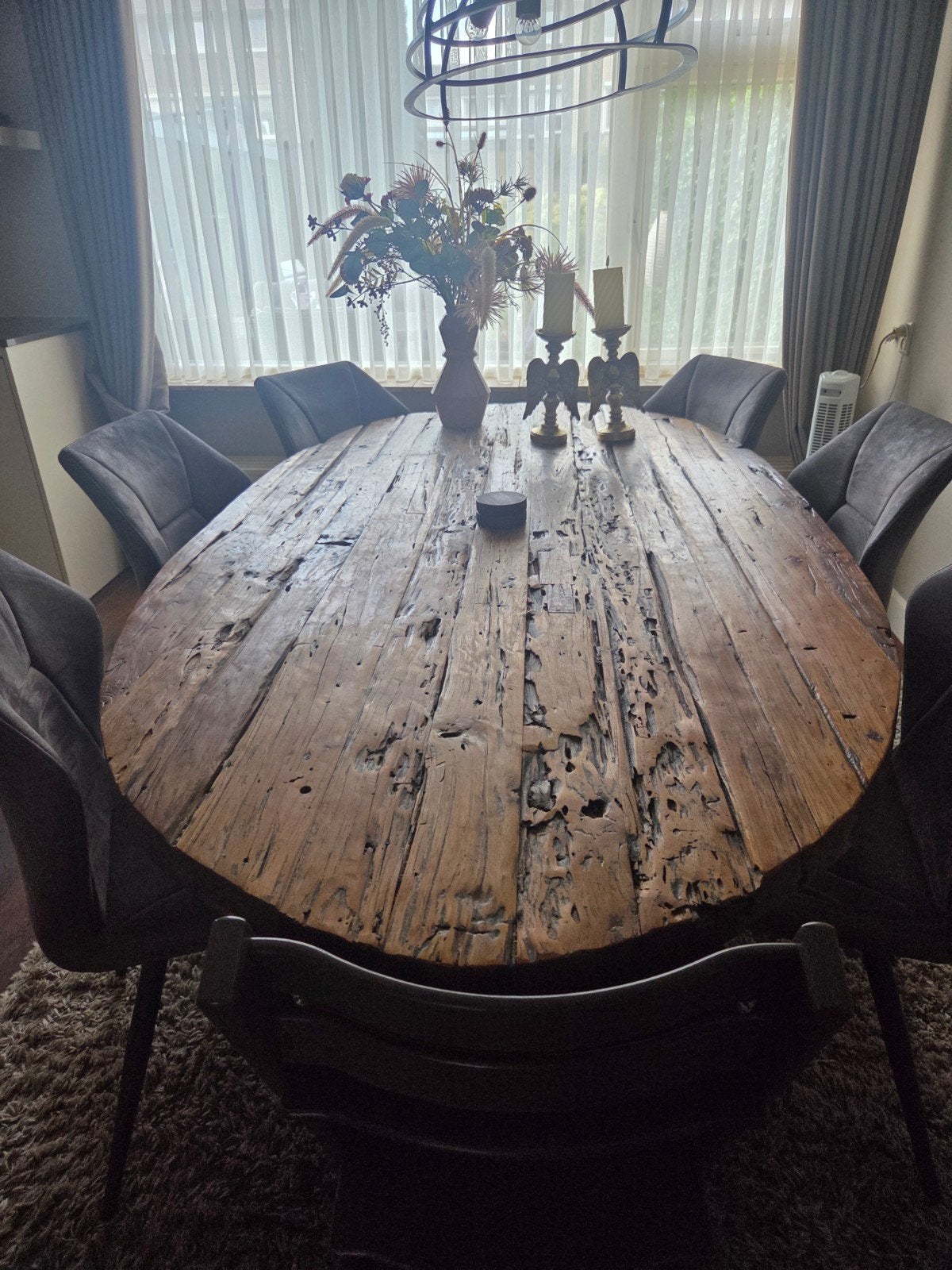 Robuuste ovale eettafel van massief hout, Gebruikt, 100 tot 150 cm, Ophalen of Verzenden, Vijf personen of meer