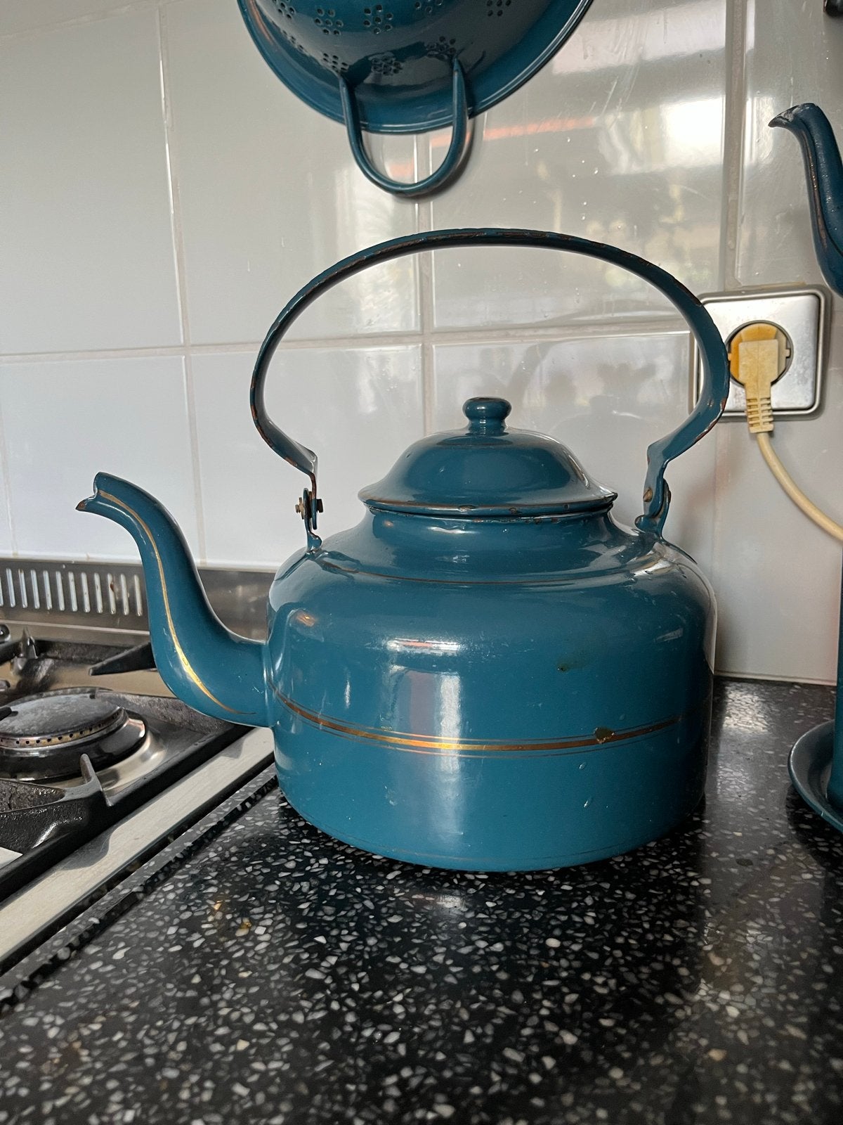 Vintage geëmailleerde keukenaccessoires set, Antiek en Kunst, Antiek | Emaille, Ophalen